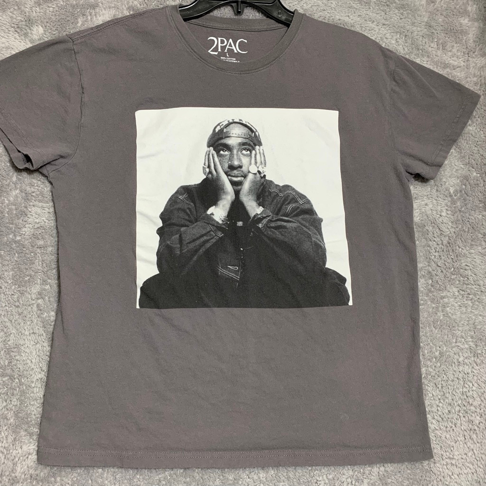 2Pac Graphic T Shirt Mens Large Gray‎ Tupac Shakur Portrait Hip Hop Rap Tee 2022